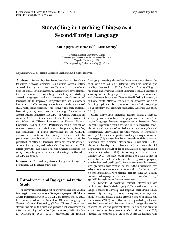 (PDF) Storytelling in Teaching Chinese as a Second/Foreign Language