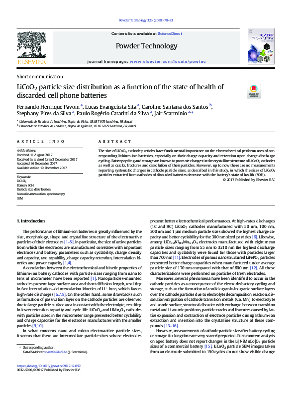 (PDF) LiCoO2 particle size distribution as a function of the state of ...