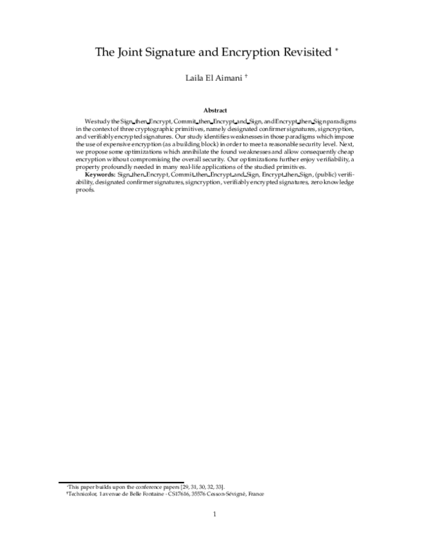 (PDF) The Joint Signature and Encryption Revisited ∗