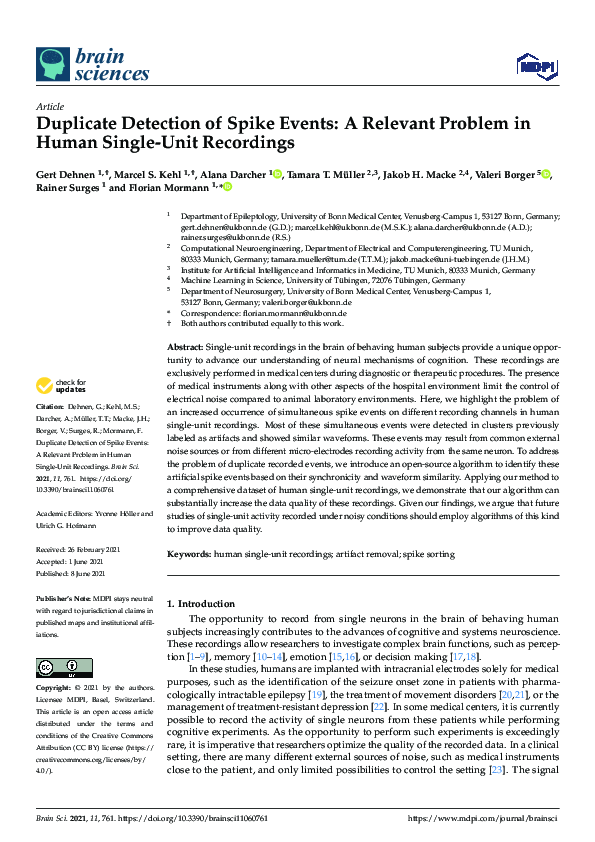 (PDF) Duplicate Detection of Spike Events: A Relevant Problem in Human ...