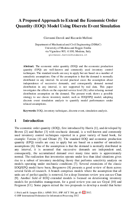 (PDF) A Proposed Approach to Extend the Economic Order Quantity (EOQ ...