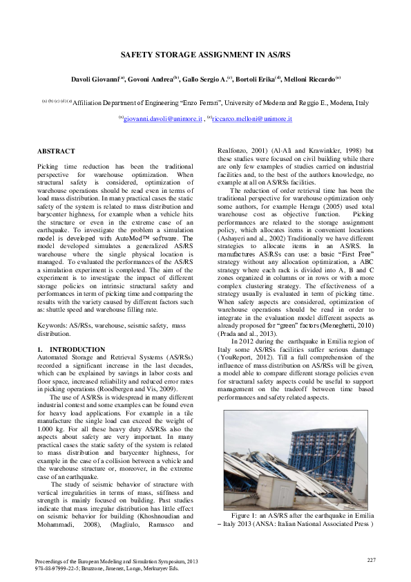 (PDF) Safety storage assignment in AS/RS