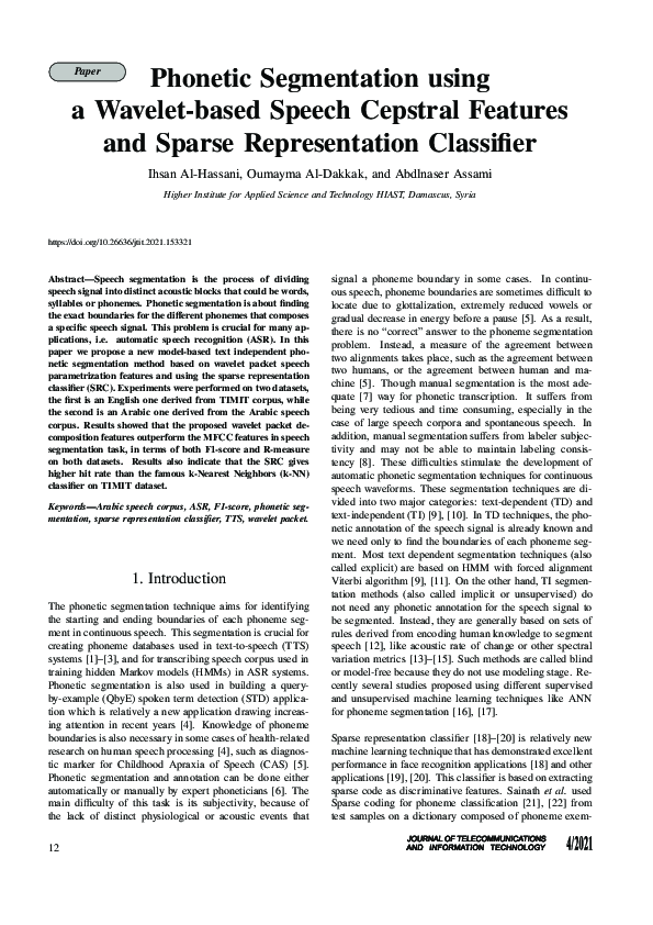 (PDF) Phonetic Segmentation using a Wavelet-based Speech Cepstral ...