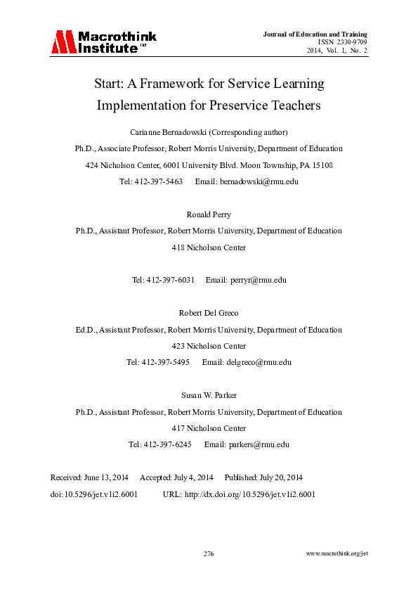 (PDF) Start: A Framework for Service Learning Implementation for ...