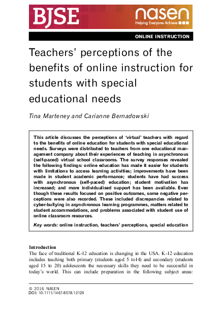 (PDF) Teachers’ perceptions of the benefits of online instruction for ...