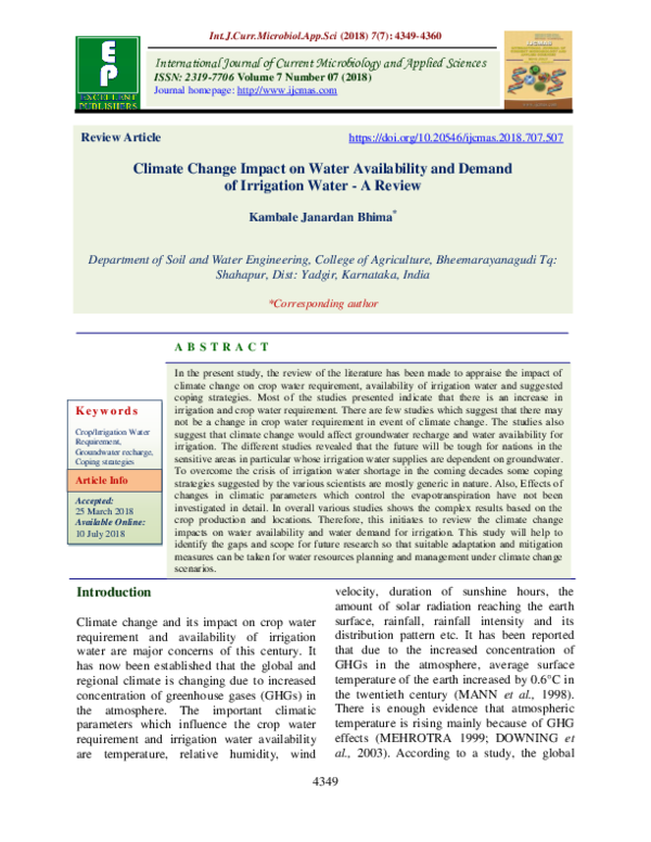 (PDF) Climate Change Impact on Water Availability, and Farmers ...