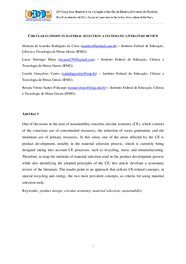 (PDF) Circular Economy in Material Selection: A Systematic Literature ...