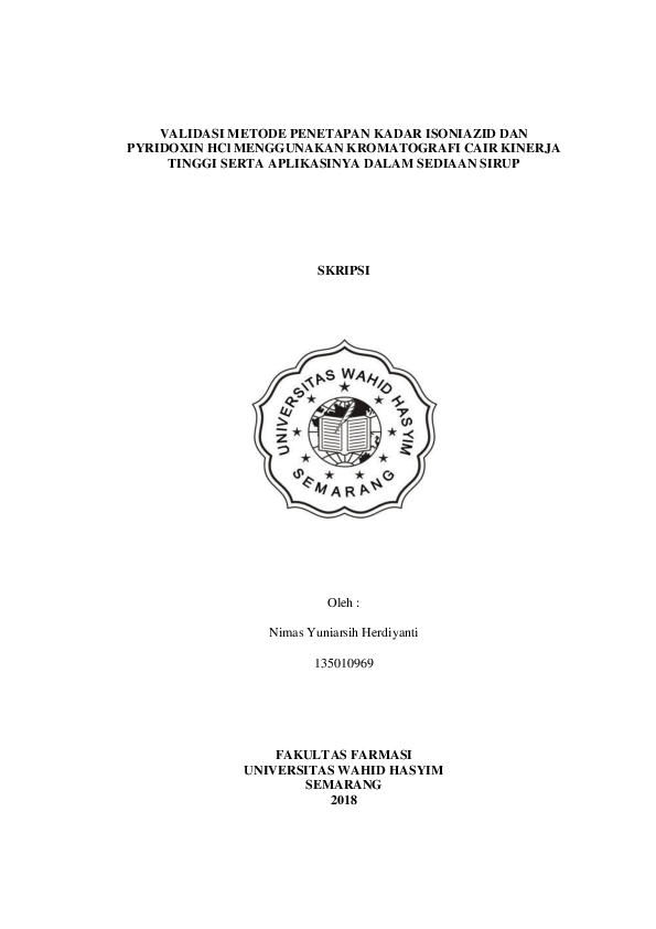 (PDF) Validasi Metode Kadar Isoniazid Dan Vitamin B6 Menggunakan Kromatografi Cair