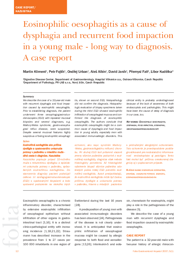(PDF) Eosinophilic oesophagitis as a cause of dysphagia and recurrent ...