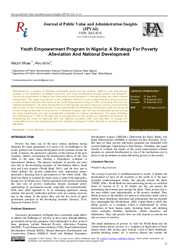 (PDF) Youth Empowerment Program In Nigeria: A Strategy For Poverty ...