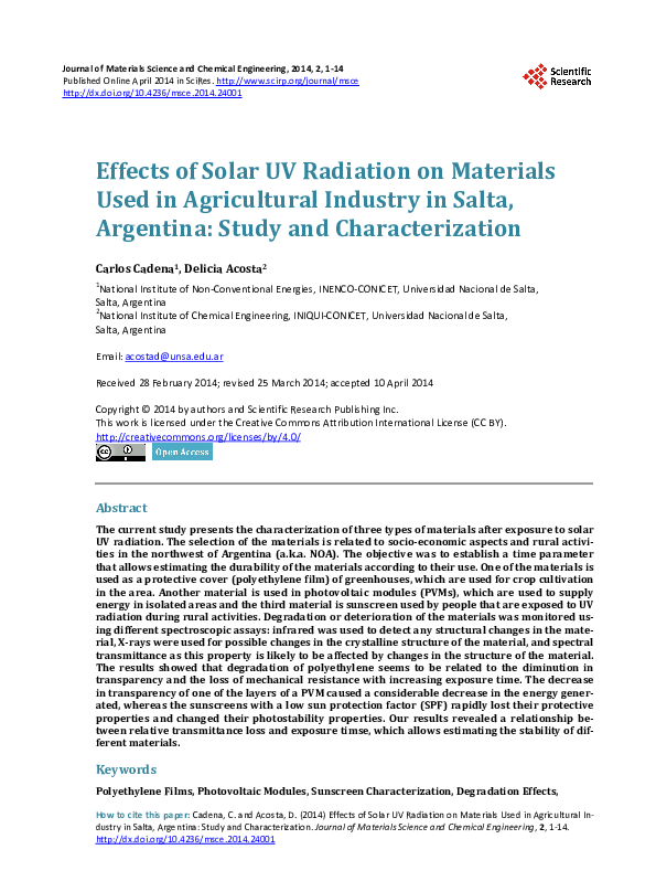 (PDF) Effects of Solar UV Radiation on Materials Used in Agricultural ...