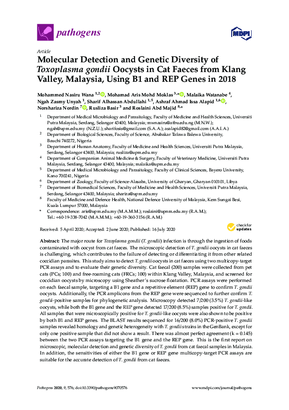 (PDF) Molecular Detection and Genetic Diversity of Toxoplasma gondii ...