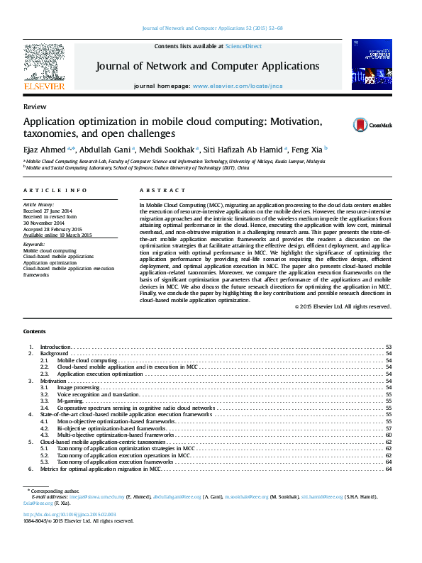 (PDF) Application Optimization in Mobile Cloud Computing: Motivation ...