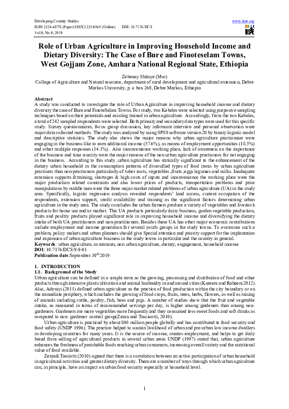 (PDF) Role of Urban Agriculture in Improving Household Income and ...