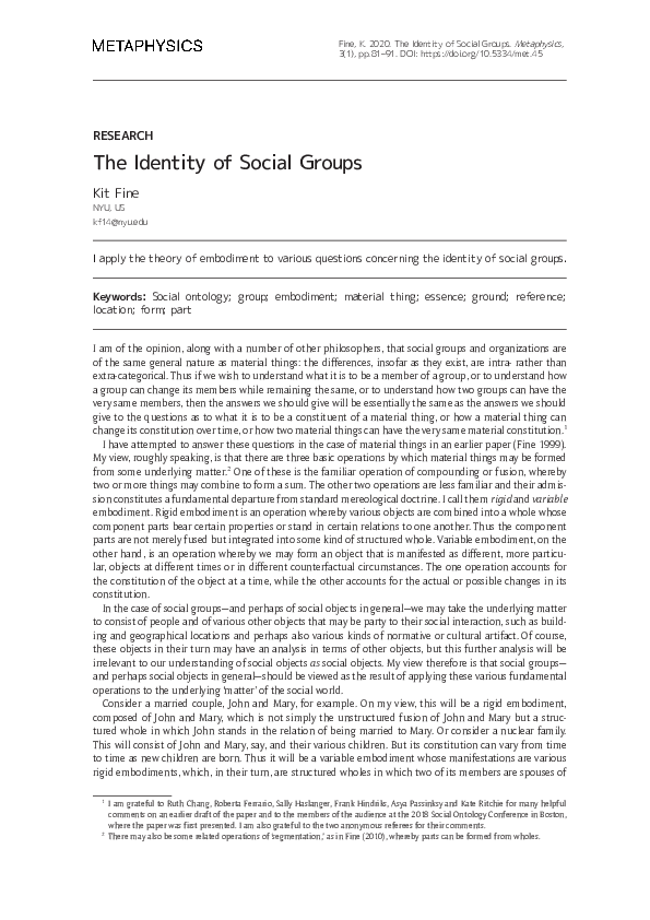 (PDF) The Identity of Social Groups