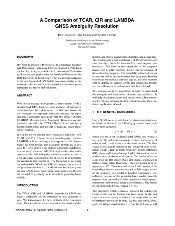 (PDF) A comparison of TCAR, CIR and LAMBDA GNSS ambiguity resolution
