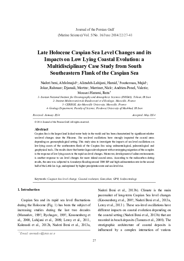 (PDF) Late Holocene Caspian Sea Level Changes and its Impacts on Low ...