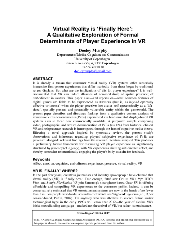 (PDF) Virtual Reality is 'Finally Here': A Qualitative Exploration of ...
