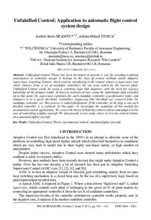  PDF Unfalsified Control Application To Automatic Flight Control 