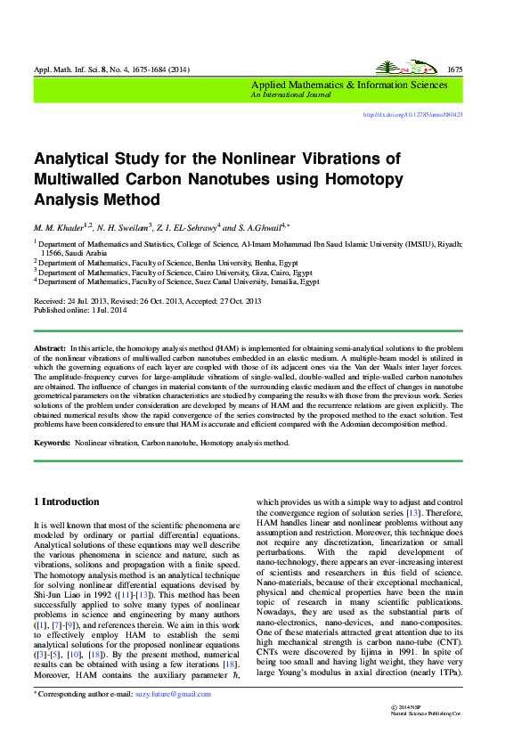 (PDF) Analytical Study for the Nonlinear Vibrations of Multiwalled ...