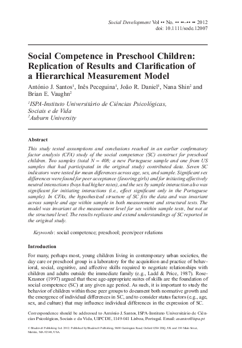 (PDF) Social Competence in Preschool Children: Replication of Results ...