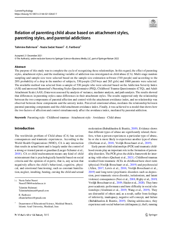 (PDF) Relation of parenting child abuse based on attachment styles ...