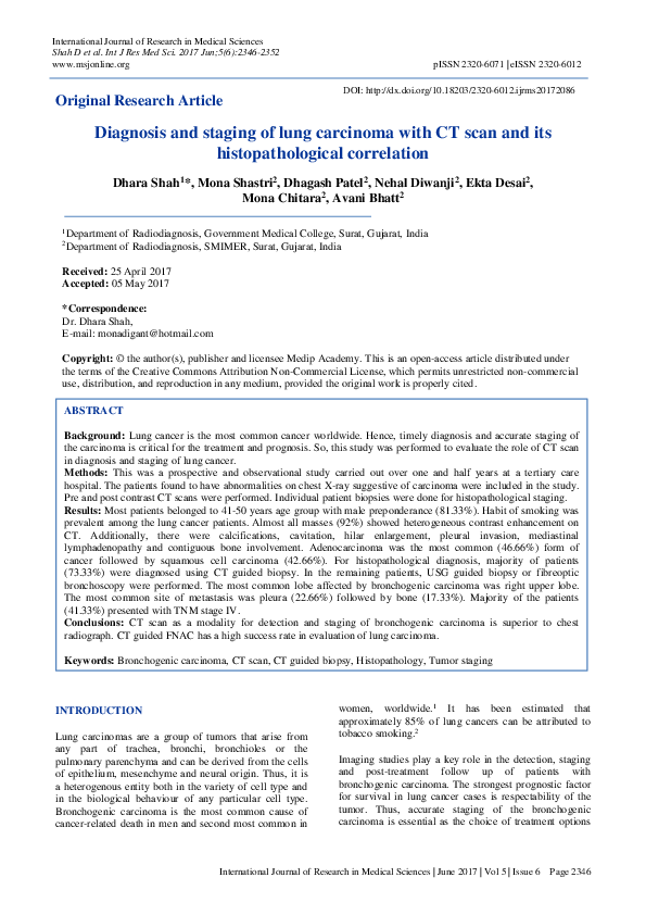 (PDF) Diagnosis and staging of lung carcinoma with CT scan and its ...