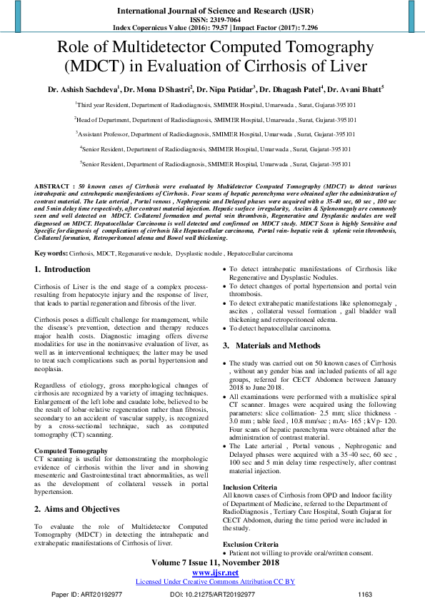 (PDF) Role of Multidetector Computed Tomography ( MDCT ) in Evaluation ...