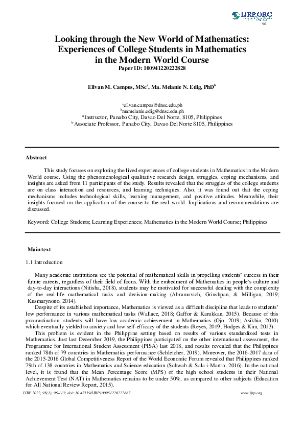 (PDF) Looking through the New World of Mathematics: Experiences of ...