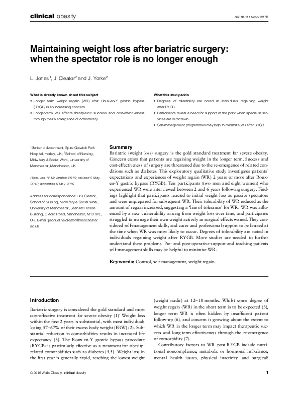 (PDF) Maintaining weight loss after bariatric surgery: A qualitative study