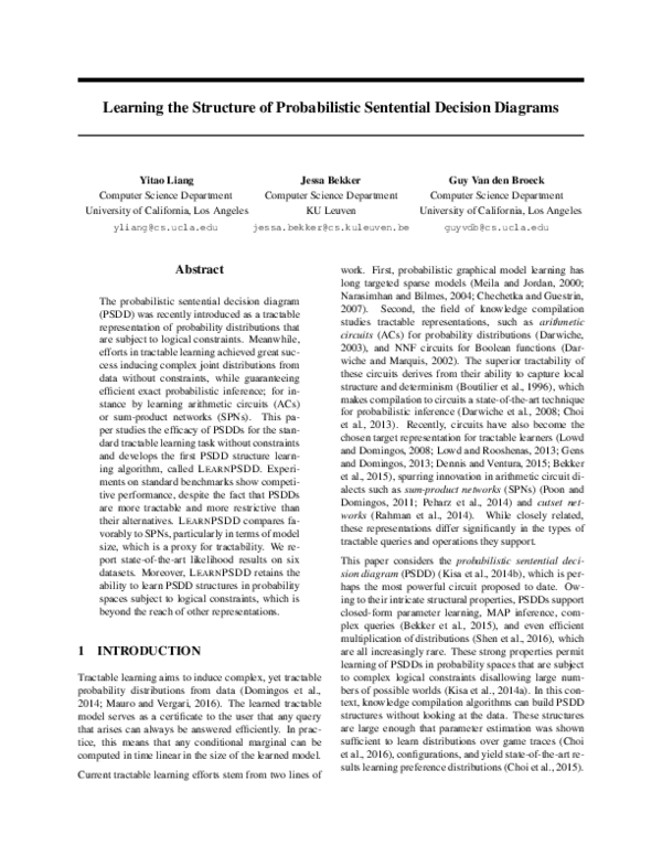 (PDF) Learning the Structure of Probabilistic Sentential Decision Diagrams