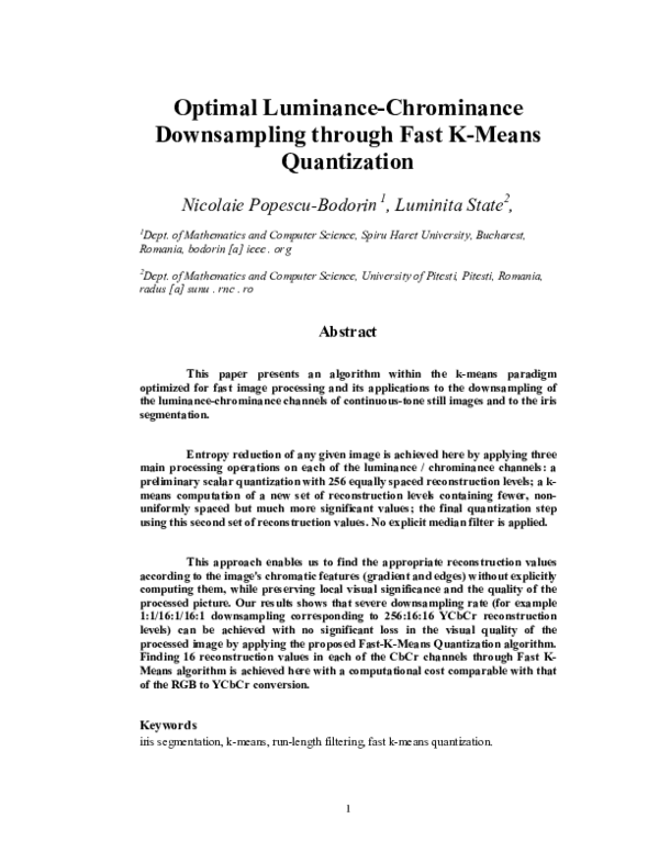 (PDF) Optimal Luminance-Chrominance Downsampling through Fast K-Means ...
