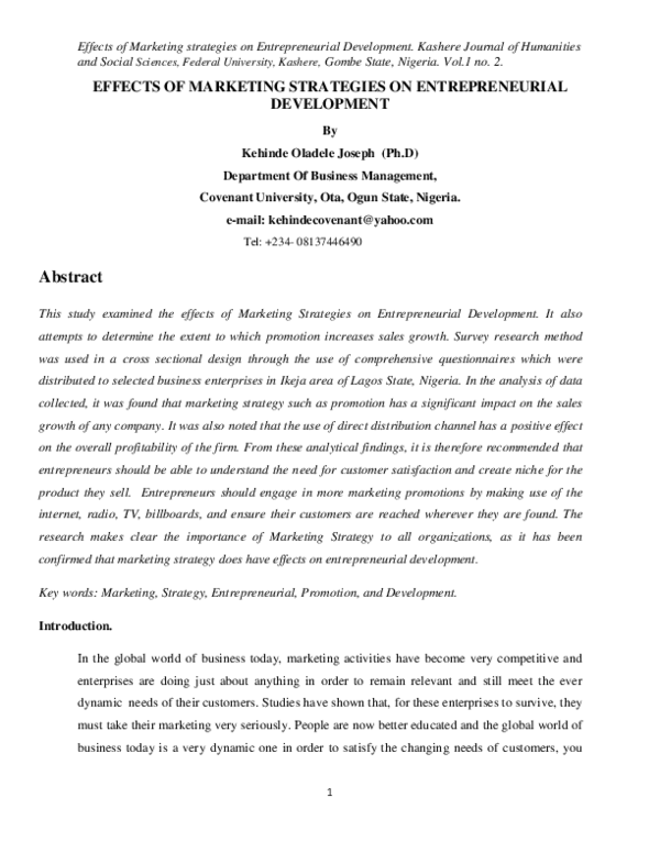 (PDF) Effects of Marketing Strategies on Entrepreneurial Development