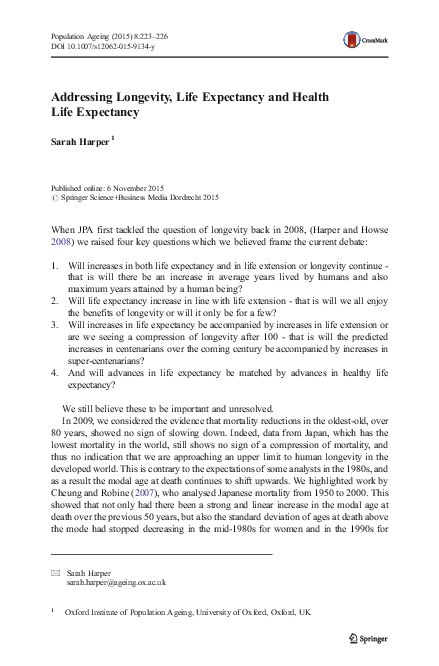 Pdf Addressing Longevity Life Expectancy And Health Life Expectancy