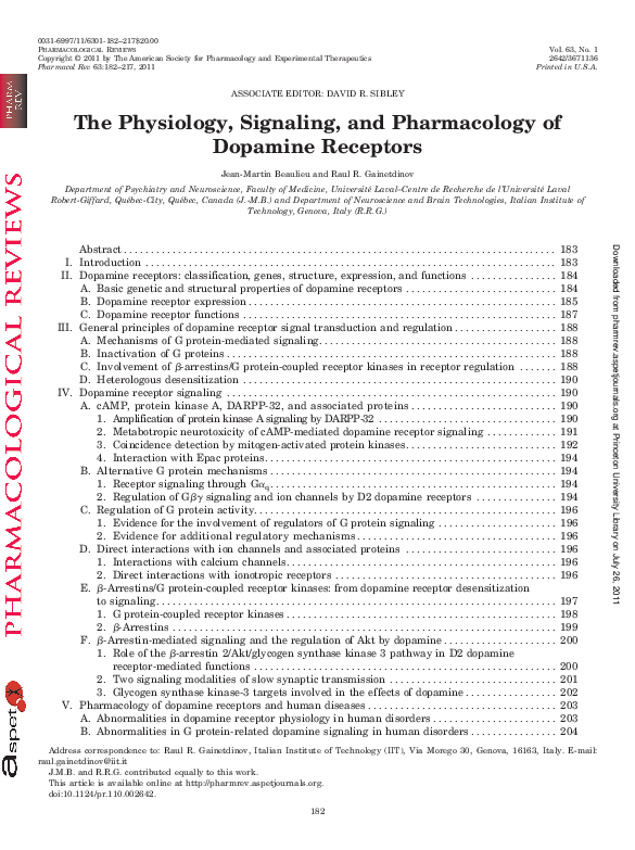 (PDF) The Physiology, Signaling, and Pharmacology of Dopamine Receptors