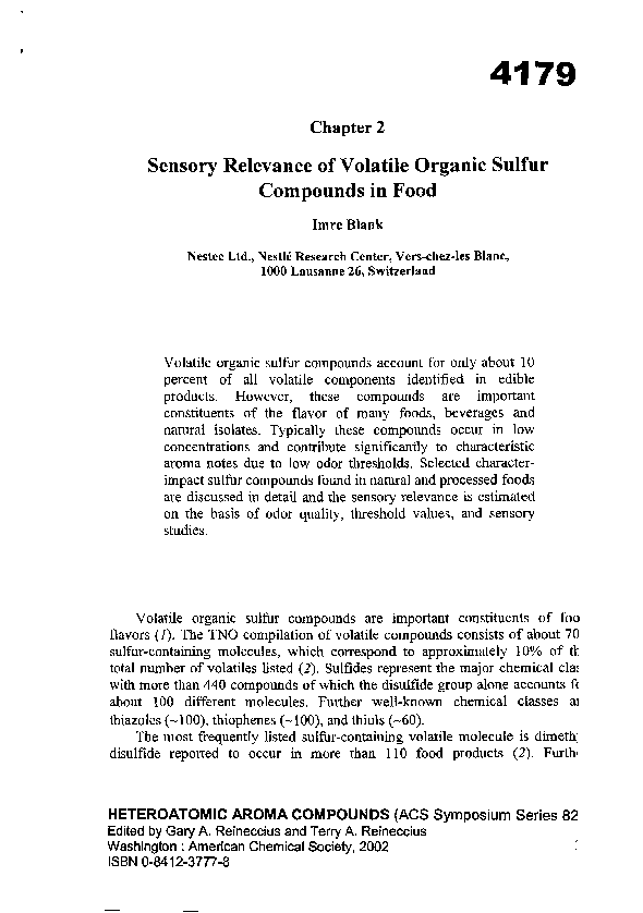 (PDF) Sensory Relevance of Volatile Organic Sulfur Compounds in Food