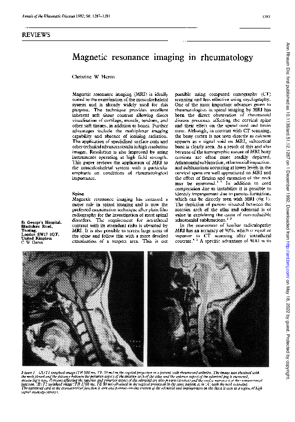 (PDF) Magnetic resonance imaging in rheumatology