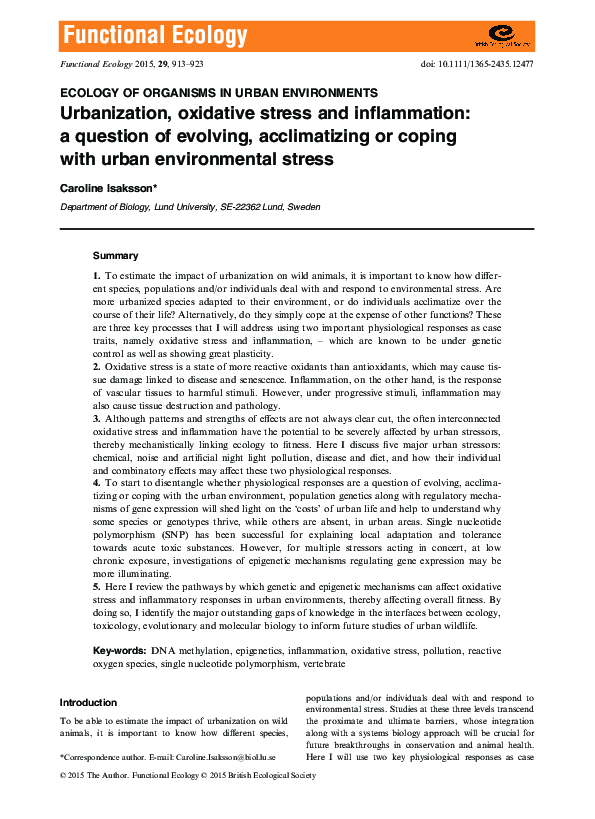 (PDF) Urbanization, oxidative stress and inflammation: a question of ...