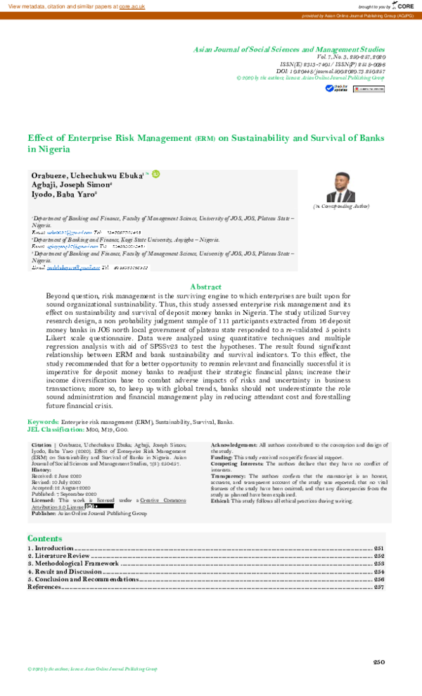 (PDF) Effect of Enterprise Risk Management (ERM) on Sustainability and ...