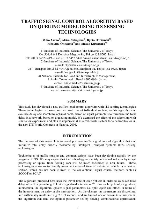 (PDF) Traffic Signal Control Algorithm Based on Queuing Model Using Its ...
