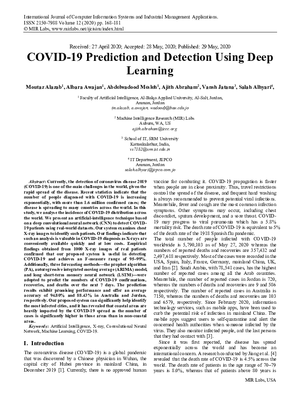 (PDF) COVID-19 Prediction and Detection Using Deep Learning