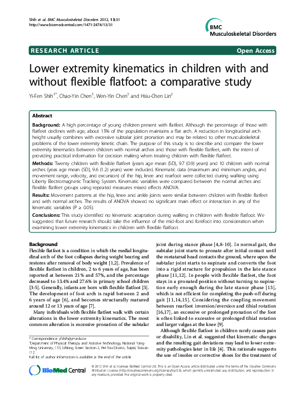 (PDF) Lower extremity kinematics in children with and without flexible ...