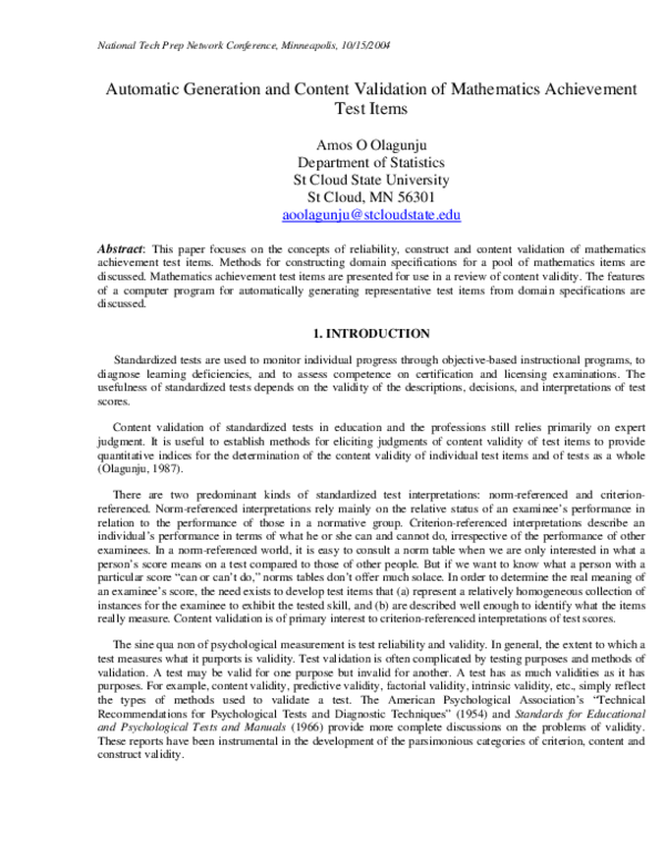 (PDF) Automatic Generation and Content Validation of Mathematics ...