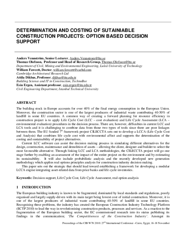 (PDF) Determination and Costing of Sutainiable Construction Projects ...