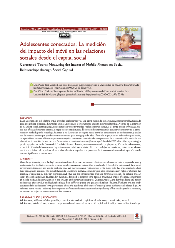 (PDF) Connected Teens: Measuring the Impact of Mobile Phones on Social ...
