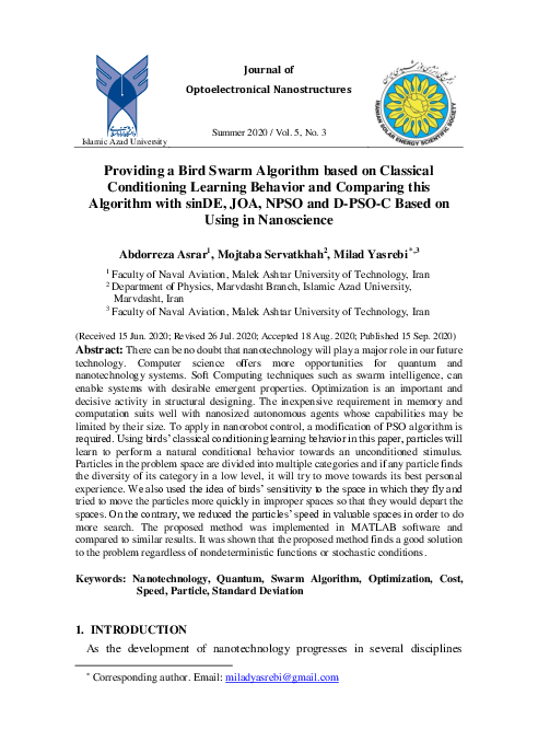 (PDF) Providing a Bird Swarm Algorithm based on Classical Conditioning ...