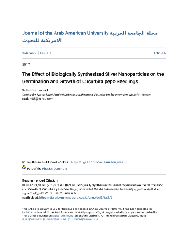 (PDF) The Effect of Biologically Synthesized Silver Nanoparticles on ...