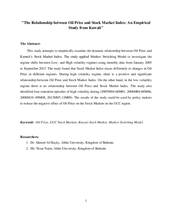 (PDF) The Relationship between Oil Price and Stock Market Index: An ...