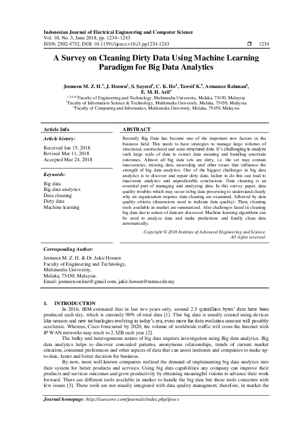 (PDF) A Survey on Cleaning Dirty Data Using Machine Learning Paradigm ...