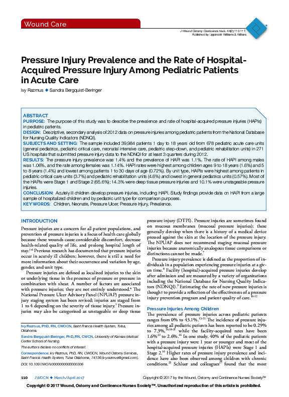 (PDF) Pressure Injury Prevalence and the Rate of Hospital-Acquired ...